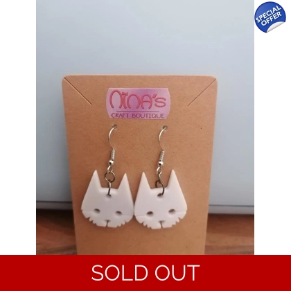 Stray Video Game Cat Textured White 3D Printed Earrings Set